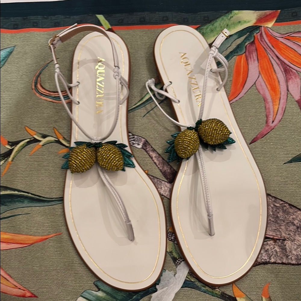 Aquazzura Limoncello sandal White and Green size 39.5 fits US 9
